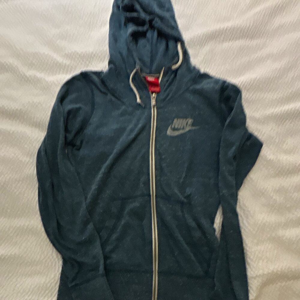 Nike Sportswear Women's XS Blue Cotton Knit Full Zip Hooded Hoodie Pockets